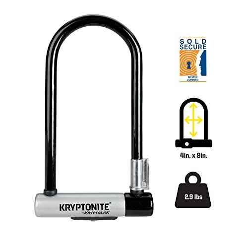 Kryptonite Kryptolok Standard Bike U-Lock, Heavy Duty Anti-Theft Bicycle U Lock, 12.7mm Shackle with Mounting Bracket and Keys, High Security Lock for Bicycles Scooters,Black