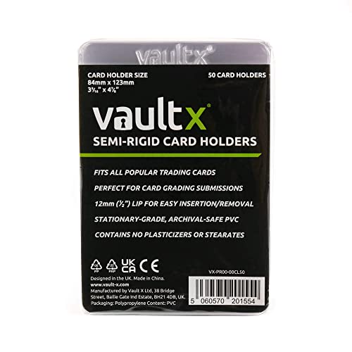 Vault X Semi Rigid Card Holders 50 Pack - Hard PVC Sleeves for Trading Cards