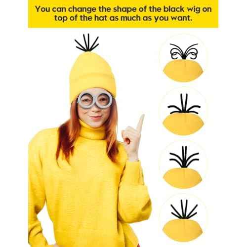 Halloween Costume Adult Accessories,Yellow Beanie Goggles Glasses Gloves for Men Women Cosplay Party Set