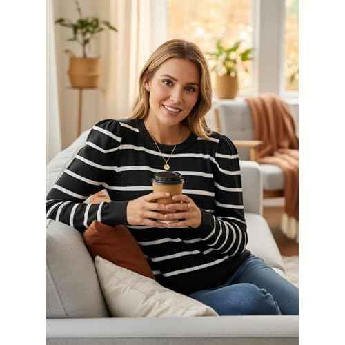 Dokotoo Women's Sweaters 2025 Long Sleeve Crewneck Casual Tops Lightweight Wool Pullover Jumper Shirts