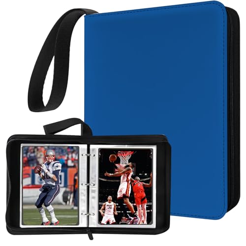 Mini Card Binder Blue - Holds 80+ Trading Cards, Zipper Closure, Portable