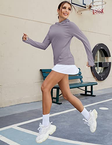 Women's UPF 50+ Sun Protection Hoodie Long Sleeve Hiking Shirt - Medium Gray Purple