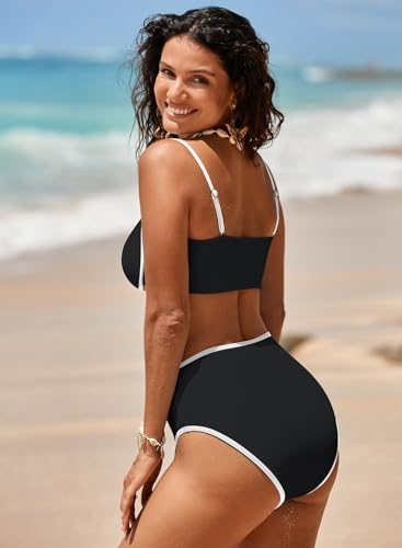 Pink Queen Women's High Waisted Bikini Set Two Piece Swimsuit Color Block High Cut Bathing Suit for Beach