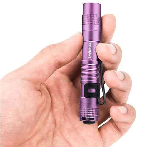 RISEMART Super Small Mini Flashlight AAA 100 Lumens Ultra Bright LED Pen Light Pocket Clip Tactical Torch Lamp(3.5" Purple)