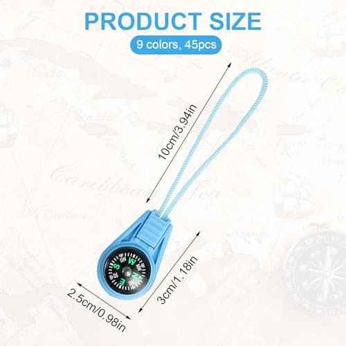 45 Pcs Mini Compass Bulk for Kids, 3.15¡¿1.02 Inch, Small Portable Compasses for Classroom, Hiking, Survival Kits
