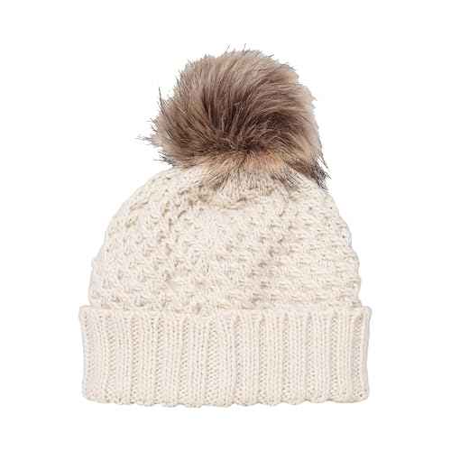 Roxy Women's Blizzard Beanie - Chunky Knit Winter Hat with Faux Fur Pom, Fleece-Lined