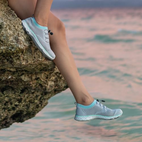 ALEADER Women's Lightweight Aqua Water Shoes - Slip-On, Quick Drying, Gray/Aqua Sky, Size 8.5