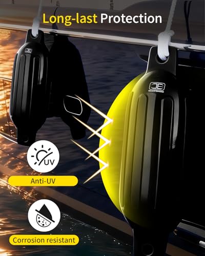 Inflatable Boat Fenders 4 Pack Black 4.6 x 16 Inches with Ropes & Pump