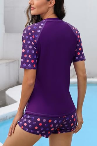 Women Short Sleeve Rash Guard Swim Shirt with Board Shorts Set