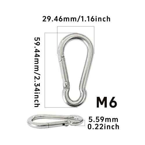 10PCS M6 Spring Snap Hooks, 2.38 Inch 304 Stainless Steel Quick Link Carabiners, Secure Locking Clips for Outdoor Activities, Hammock Setup, Dog Leash & Keychain Connection