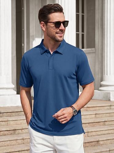 Mens Polo Shirt Short Sleeve Pique Cotton Golf Polo XL Blue Grey