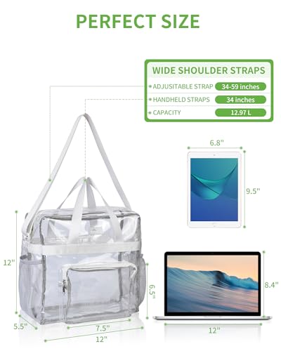 White Clear Tote Bag for Stadium Events 12x6x12 Inches Waterproof PVC