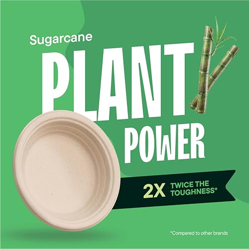 9-Inch Compostable Deep Dish Plates - 125-Pack Heavy Duty Brown