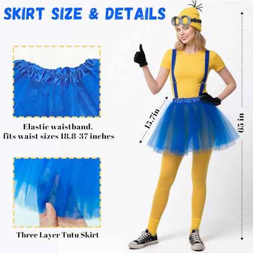 5 Pcs Halloween Costumes for Adult Women Girls Yellow Beanie Tutu Goggles Gloves Suspenders - Cosplay Party Dress Up Set