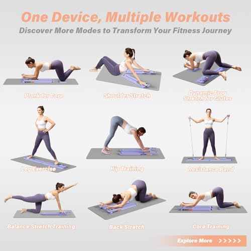 Upgraded Pilates Reformer Machine - 6-in-1 Fitness Board & Pilates Equipment Set with Ab Workout Equipment, Multifunctional Push-Up Board, Resistance Bands, Balance Board & Timer for Full Body Workout