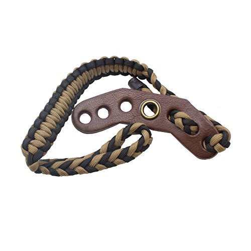 SAS Wrist Braided Compound Bow Sling with Leather Mount Strap On Hand Archery (Brown/Black)