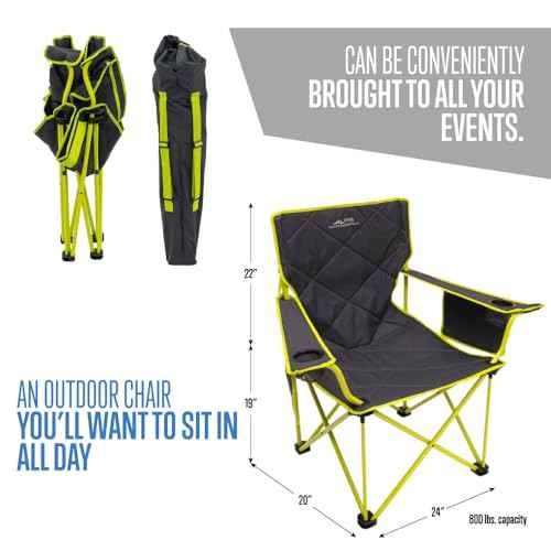 ALPS Mountaineering King Kong Camping Chairs for Adults with Mesh Cup Holders and Pockets, Built Durable and Reliable with Compact Foldable Steel Frame, Charcoal/Citrus