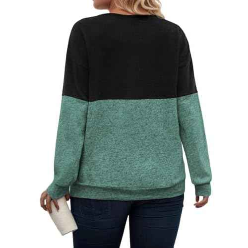 ROSRISS Womens Plus-Size Sweatshirts Casual Color Block Long Sleeve Tops Oversized Trendy Criss Cross V Neck Shirts XL-5XL