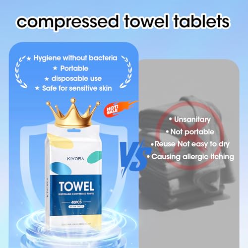 KIVORA Extra Thick Compressed Towels 40 Pack - Ultra Soft Travel Towels