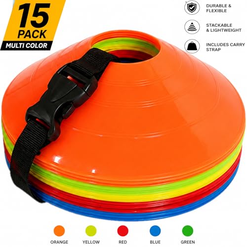 Flexible Soccer Cones Set of 25-60 with Mesh Bag for Sports Training