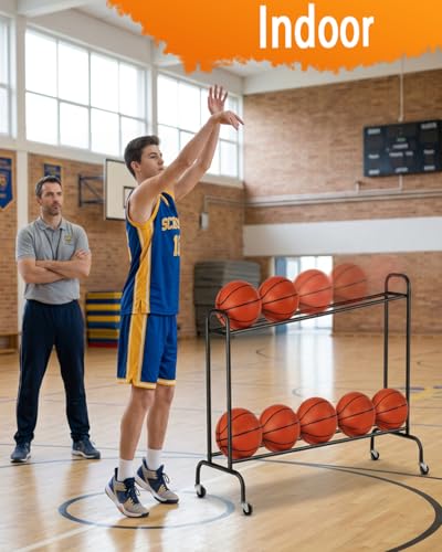 EXTCCT Tilt Basketball Shooting Rack with Rolling Ball Storage Cart - 1 PC