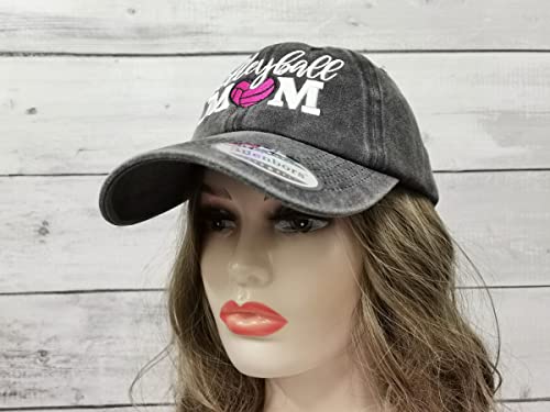 Volleyball Mom Hat Heart Wash Black Adjustable Dad Cap for Sports & Outdoors