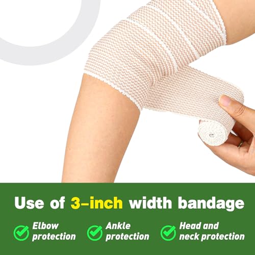 AZEN Premium 10 Pack Elastic Bandage Wrap 3 Inch, Compression Wrap Bandage for Legs, Ankle, Knee, Tummy, Body, Lymphedema Wraps for Legs, Latex-Free
