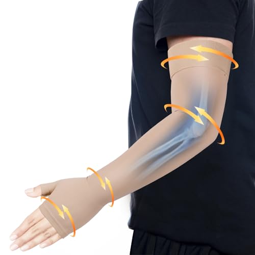 X-Large Beige Medical Compression Arm Sleeve with Gauntlet 20-30mmHg