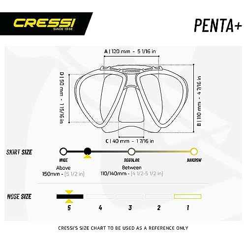 Cressi Adult Dive Mask with Inclined Lens, Lateral Visibility, and Silicone Skirt for Scuba Diving - Penta+: Made in Italy