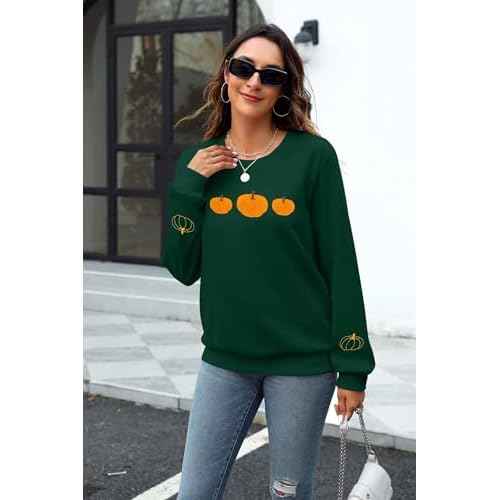 JINTING Pumpkin Sweatshirt for Women Crewneck Fall Sweatshirts Autumn Graphic Tee Shirt Halloween Long Sleeve Top