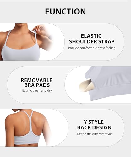 MIRITY Large White Padded Y-Back Sports Bra for Women - Low Impact Yoga Workout Top