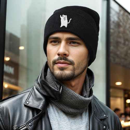 Cute Funny Cat Knit Beanies, Fashion Cozy Hat for Cat Lovers, Winter Beanie for Women and Men