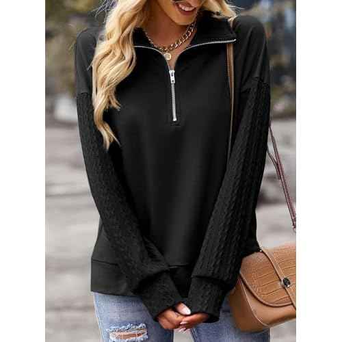 SHEWIN Womens Half Zip Sweatshirt Fall Loose High Neck Pullover Tops