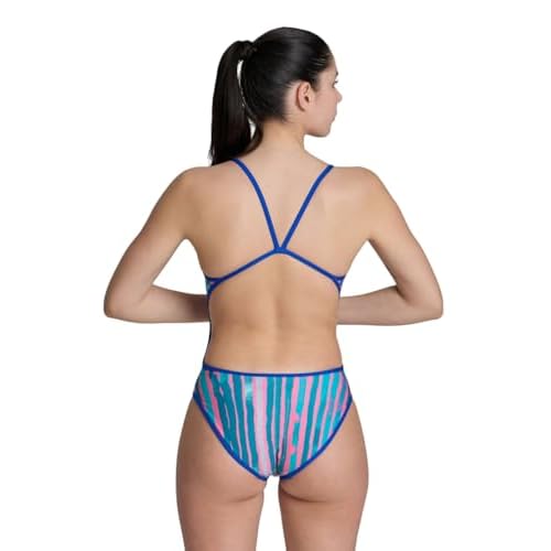ARENA Performance Women's Reversible Challenge Back Athletic Swimsuit MaxLife One Piece Training Suit, Neon Blue/Multi