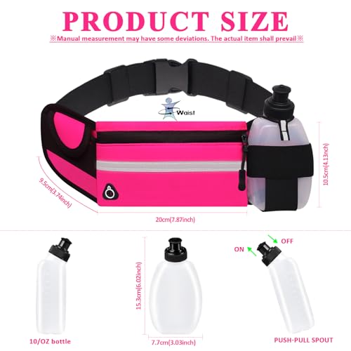 Pink Water Bottle Running Belt with Water Bottle Holder for Women Girls Kids Plus Size Fitness