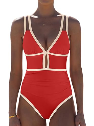 Neon Tummy Control One-Piece Swimsuit for Women - Medium Brick Red