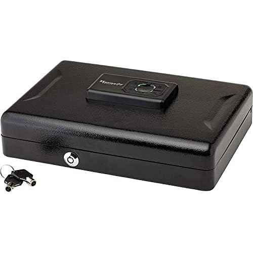 Hornady Handgun Vault Safe with Keypad Entry ? Secure Your Firearms and Valuables ? 4-6 Keypad Entry, Interior Light and Backup Keys ? Black, 12 (H) x 8.3 (W) x 2.6 (D) Inches ? Item 95432