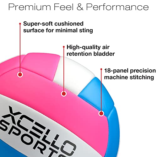 6 Pack Volleyballs with Pump - Pink/Blue and Grey/Blue, Standard Size