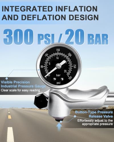 High Pressure Bike Shock Pump 300 PSI with Gauge for Mountain Bike Suspension