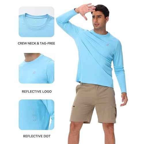 Runhit Men's UPF 50+ Sun Protection Shirts Long Sleeve UV Swim Shirt Fishing Hiking Running Rash Guard Quick Dry Lightweight