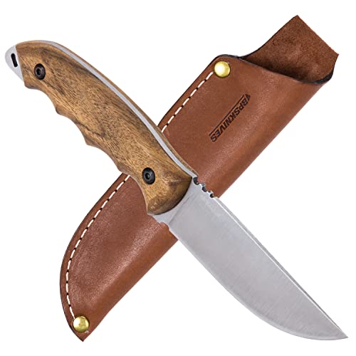 HK4 Fixed-Blade Carbon Steel Knife with Leather Sheath - Camping & Survival Utility Knife