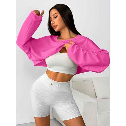 Remidoo Women's Casual Cropped Sweatshirt Long Sleeve Crop Top Crewneck Pullover Shirt