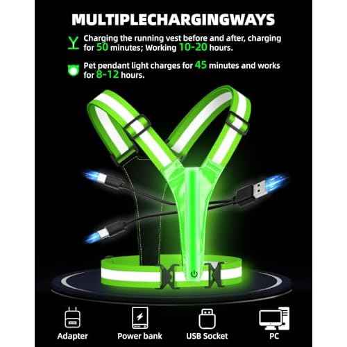 LED Reflective Vest Safety Gear, High Visibility Reflective Running Gear for Dog Walking Running Cycling, Adjustable for Men Women Kids - Reflective Armband and Dog Light with USB Rechargeable