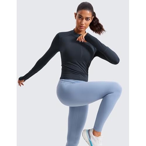 CRZ YOGA Women's Long Sleeve Crop Top Quick Dry Cropped Workout Shirts Half Quarter Zip Pullover Running Athletic Fall Shirt