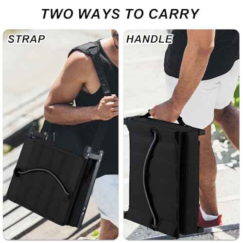 Stadium Seat for Bleachers with Back Support and Cushion, Bleacher Seats with Shoulder Strap and Cup Holder, Padded Portable Folding Comfort Stadium Chair, for Sports Events, Black (1pcs)