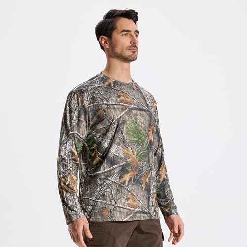 LOOGU Men's Camo Shirt Lightweight Turkey Hunting Shirt Camouflage Shirts for Men Long Sleeve Shirt