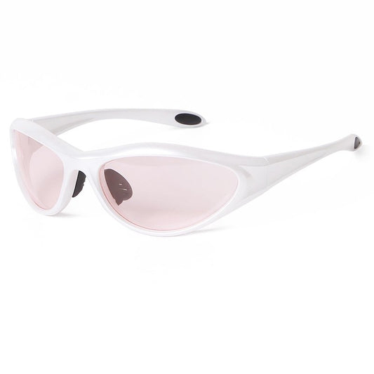 ADE WU Trendy Rave Sunglasses for Women Men Wraparound Lightweight Sporty Sun Glasses for Cycling Running, Pearl White Frame Pink Lense