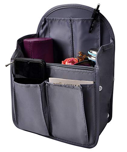 Vercord Travel Backpack Organizer Insert Liner - Medium Grey with Multiple Pockets