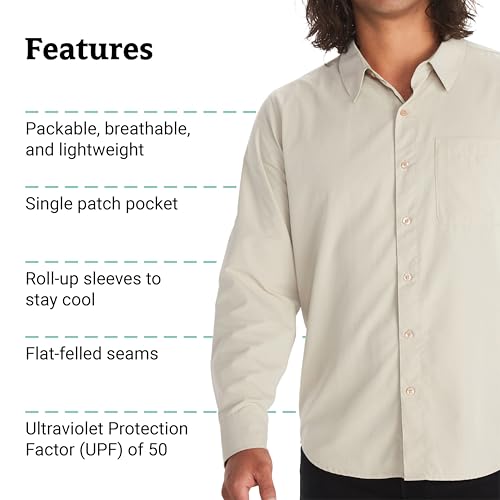MARMOT Men's Aerobora Long Sleeve Button-Down Shirt - Lightweight, Packable, Quick-Drying UPF Protection