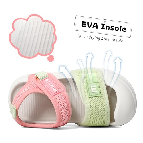 Kids Sandals Boys Girls Summer Non-slip Athletic Closed Toe Adjustable Lightweight Beach Shoes - Pink/Green, Toddler Size 6